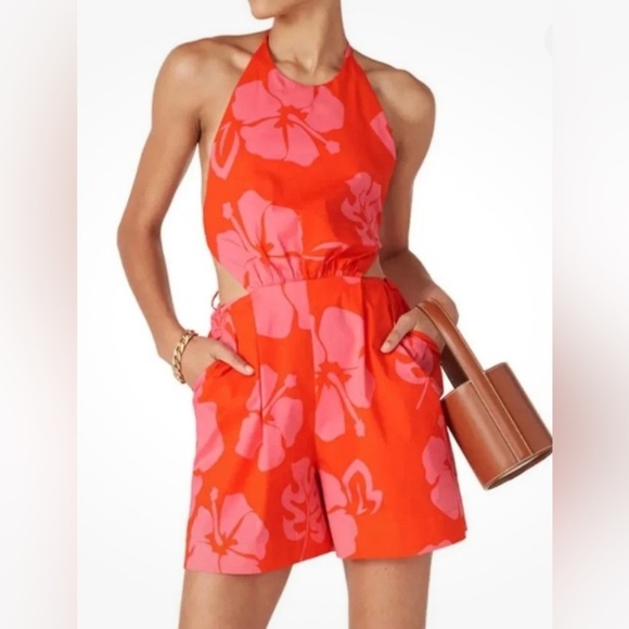 Staud Georgia Halter Neck Floral Print Romper 4 - Picture 1 of 6